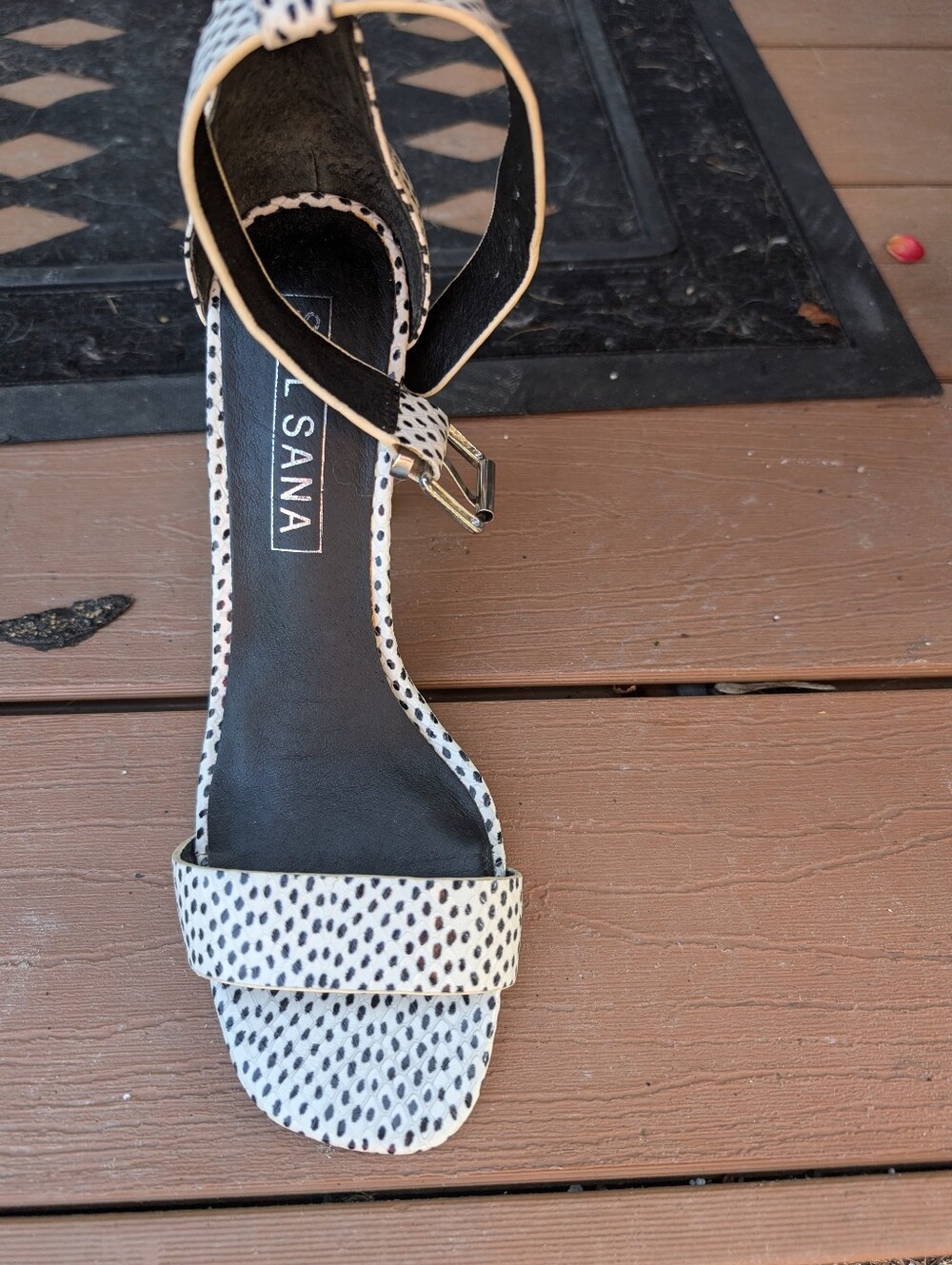 Sol Sana Susie Skinny Heel Sandals Open Toe Ankle Strap White and Black
